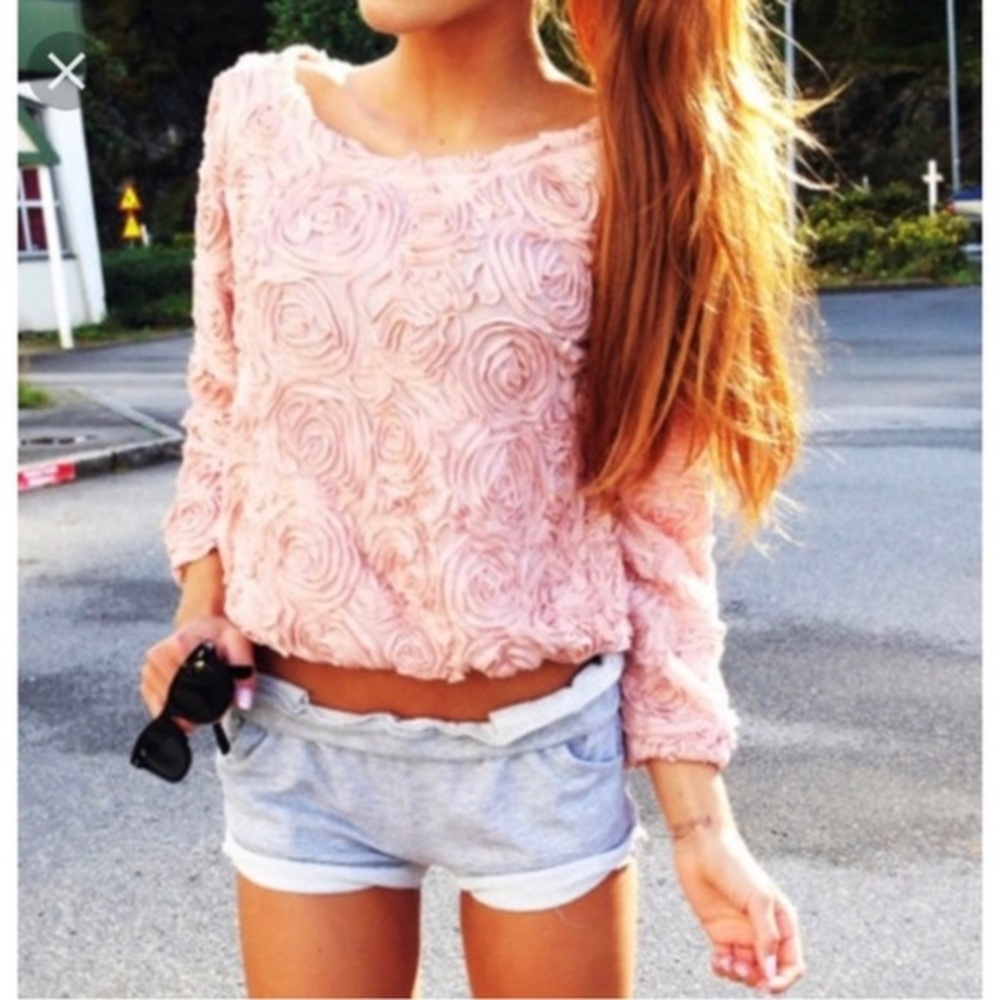 Lookbook Store Pink Rosette Blouse 3D Floral Balletcore Top Size 4